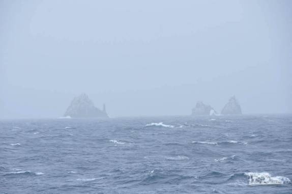 Avistando pela primeira vez os rochedos de Shag Rocks, entre Falkland e Geórgia do Sul